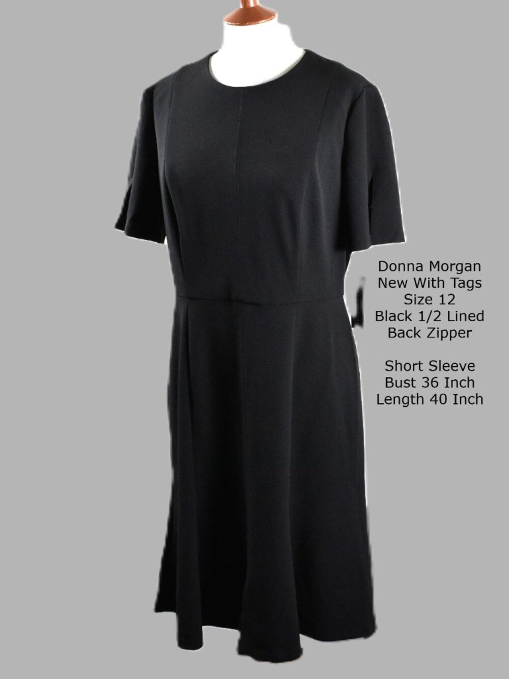DONNA MORGAN Black Dress 12 Short Sleeve 1/2 Lined Machine Wash BIN 9